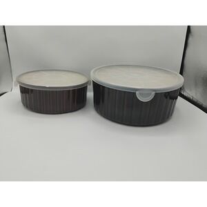 Sango Nova Brown Ceramic Bakeware Set 2pc Brown Excellent Vintage 4933 Lids